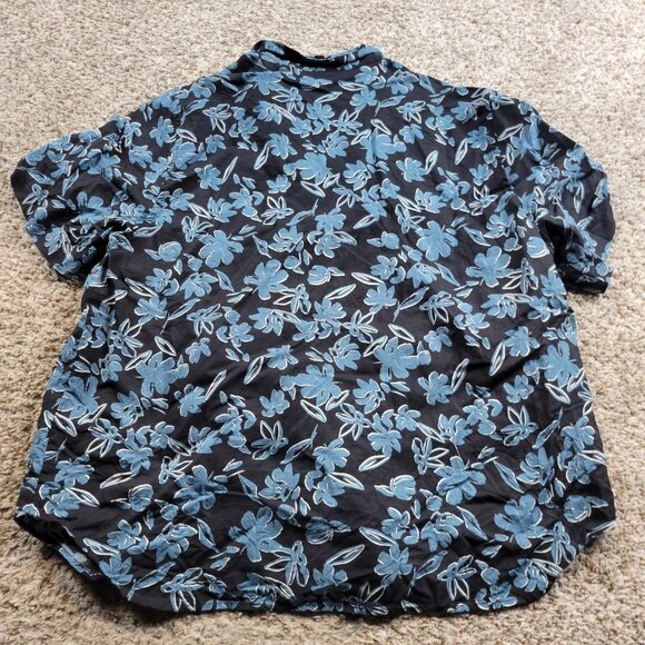 UNIQLO Shirt Women's XL Black Blue Floral Linen Blend Short-Sleeve Button Up - Picture 5 of 6